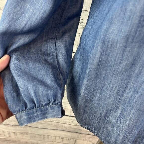 Talbots Blouse Top size Small Denim Chambray Tencel Lace Boho Peasant Modest - Picture 7 of 10